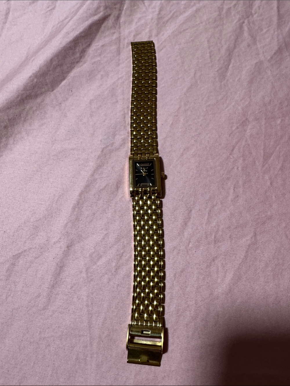 Women’s Gold-Tone Rectangular Dress Watch with Black Dial